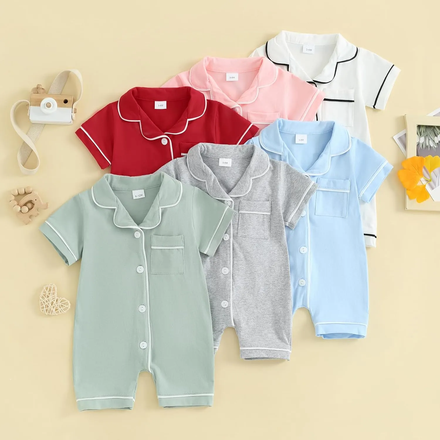 BULINGNA Infant Baby Girl Boy Summer One Piece Pajamas Jumpsuit Short Sleeve Button Down Cotton Pjs Sleepwear Onesie