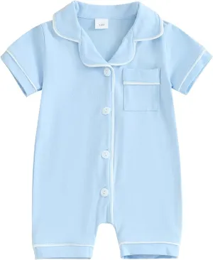 BULINGNA Infant Baby Girl Boy Summer One Piece Pajamas Jumpsuit Short Sleeve Button Down Cotton Pjs Sleepwear Onesie