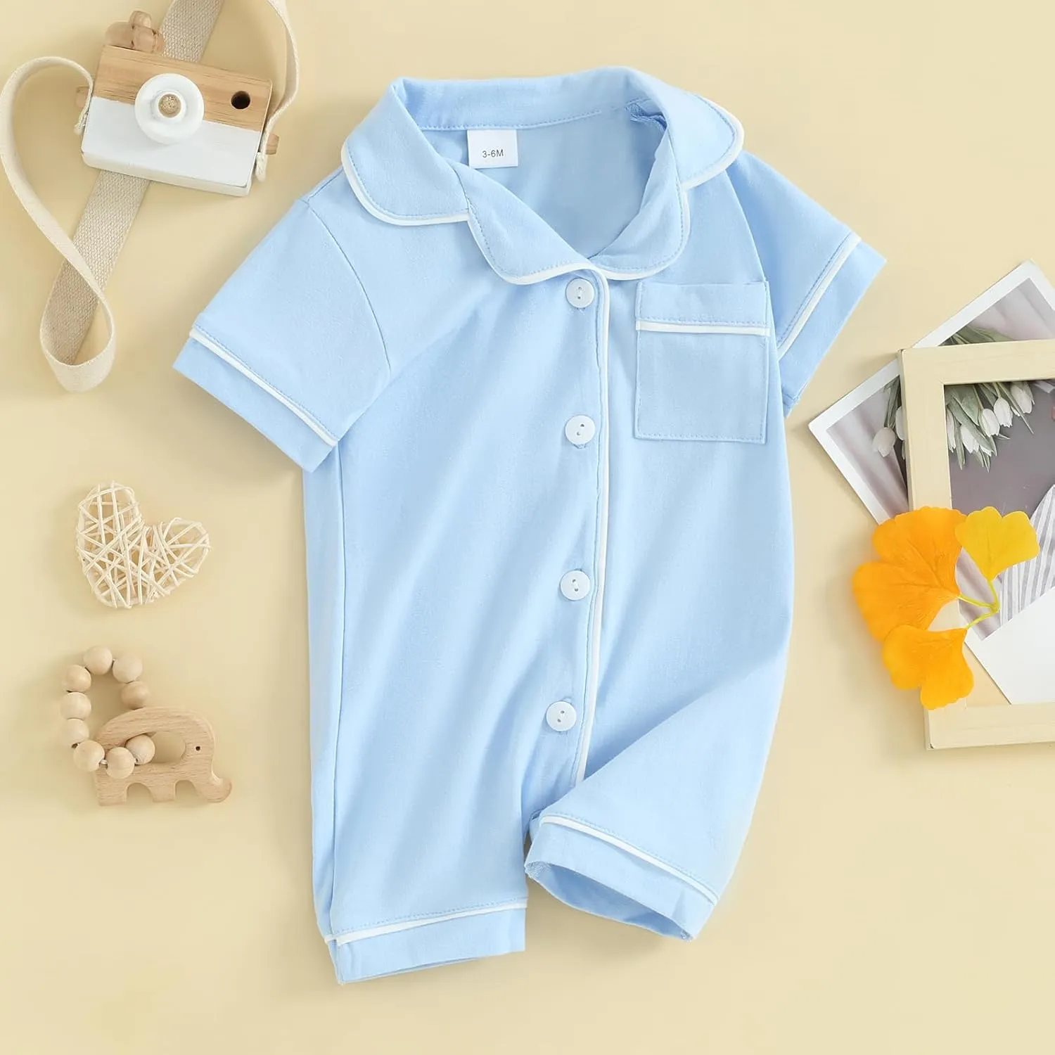 BULINGNA Infant Baby Girl Boy Summer One Piece Pajamas Jumpsuit Short Sleeve Button Down Cotton Pjs Sleepwear Onesie
