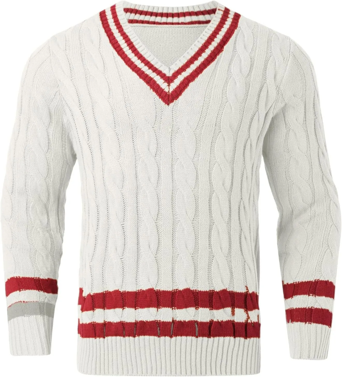 Cable Knit Sweater for Men V Neck Striped Long Sleeve Casual Jumper Tops Comfort Soft Color Block Pullover Sweaters