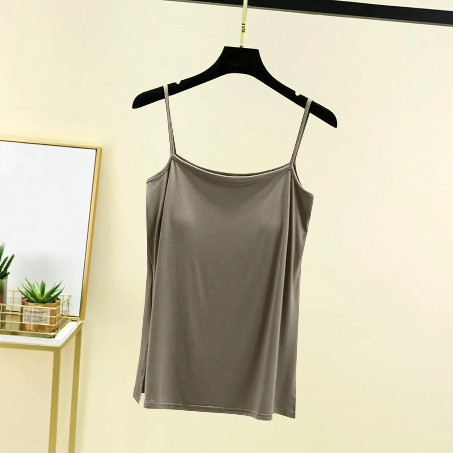 Camisole Tops for Women Built in Bra Spring Summer Sleeveless Seamless Underwear Spaghetti Thin Strap Yoga Tank Tops
