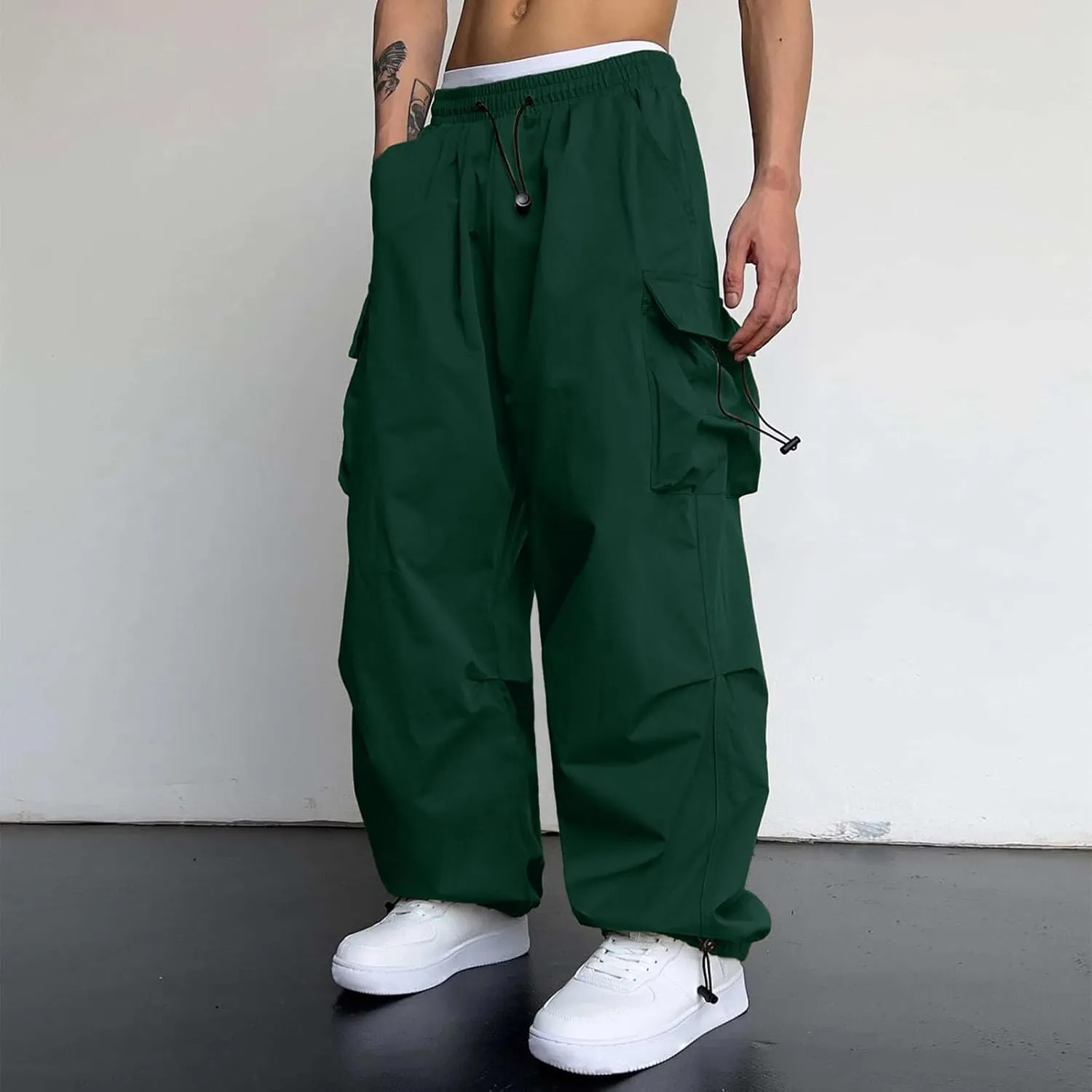 Cargo Pant for Men Drawstring Elastic Waist Multi Pockets Casual Stretch Combat Work Pants