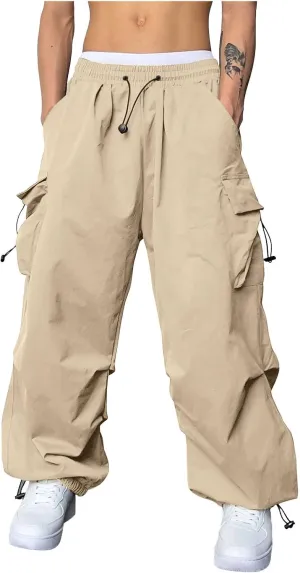Cargo Pant for Men Drawstring Elastic Waist Multi Pockets Casual Stretch Combat Work Pants