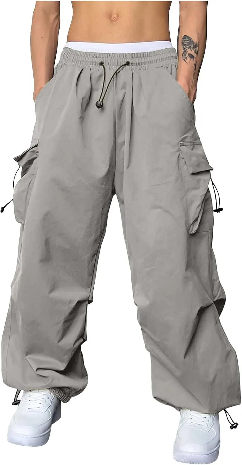 Cargo Pant for Men Drawstring Elastic Waist Multi Pockets Casual Stretch Combat Work Pants