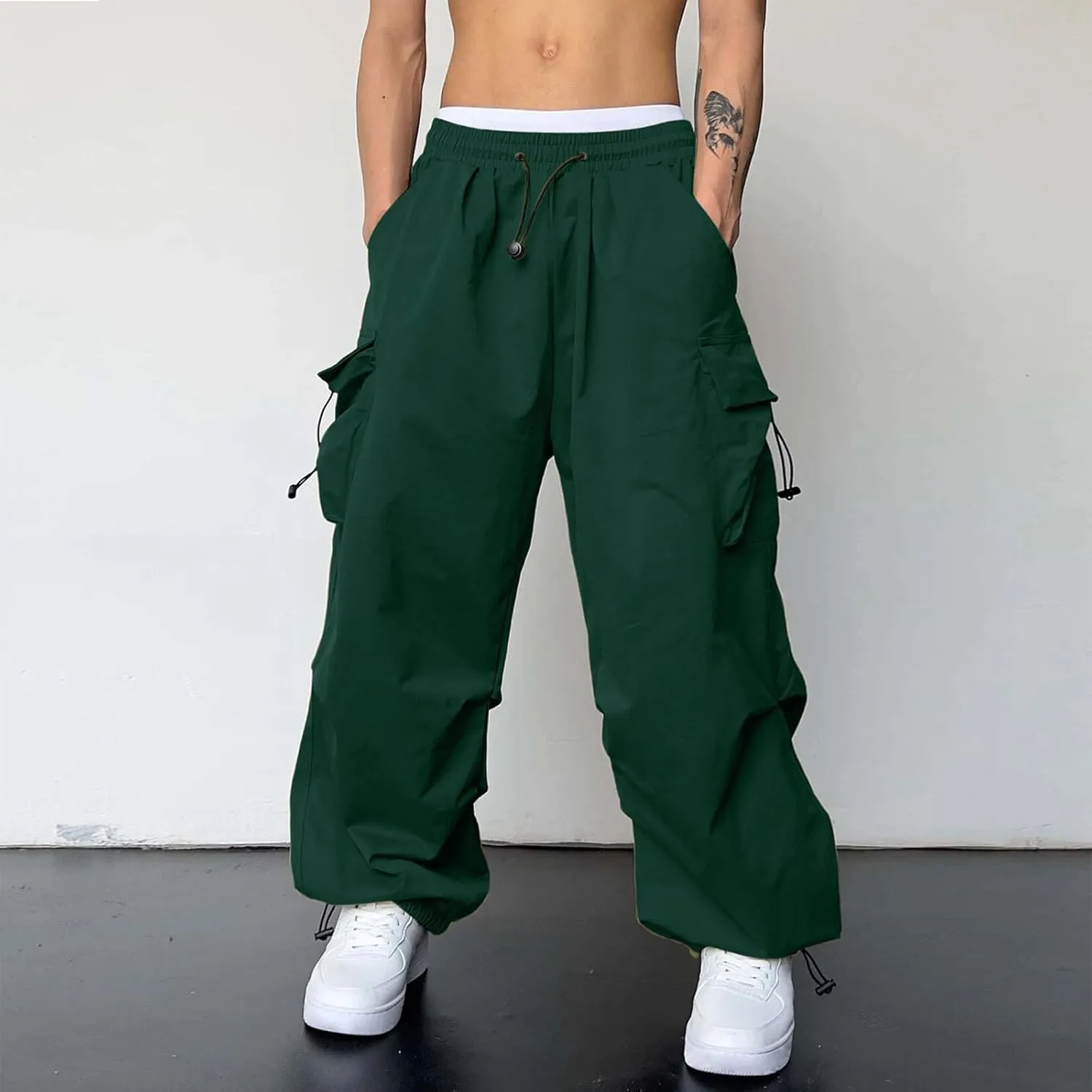 Cargo Pant for Men Drawstring Elastic Waist Multi Pockets Casual Stretch Combat Work Pants