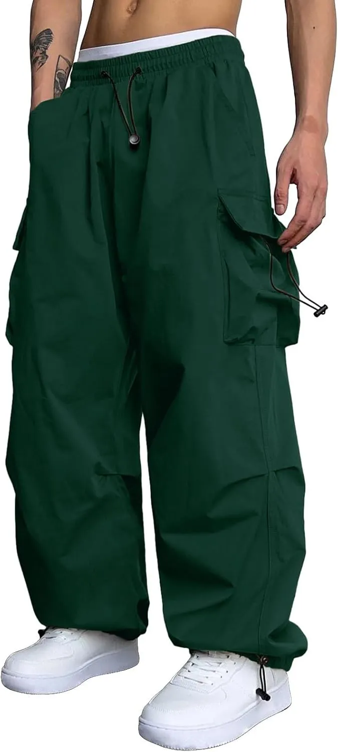 Cargo Pant for Men Drawstring Elastic Waist Multi Pockets Casual Stretch Combat Work Pants