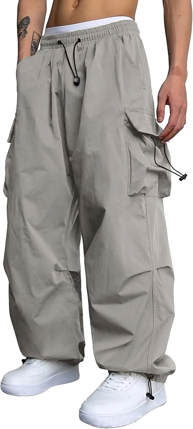 Cargo Pant for Men Drawstring Elastic Waist Multi Pockets Casual Stretch Combat Work Pants