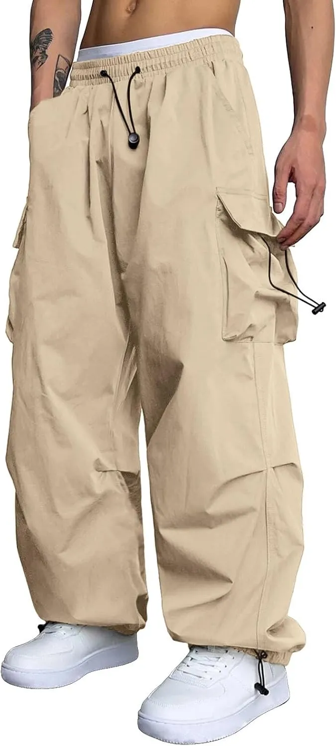 Cargo Pant for Men Drawstring Elastic Waist Multi Pockets Casual Stretch Combat Work Pants
