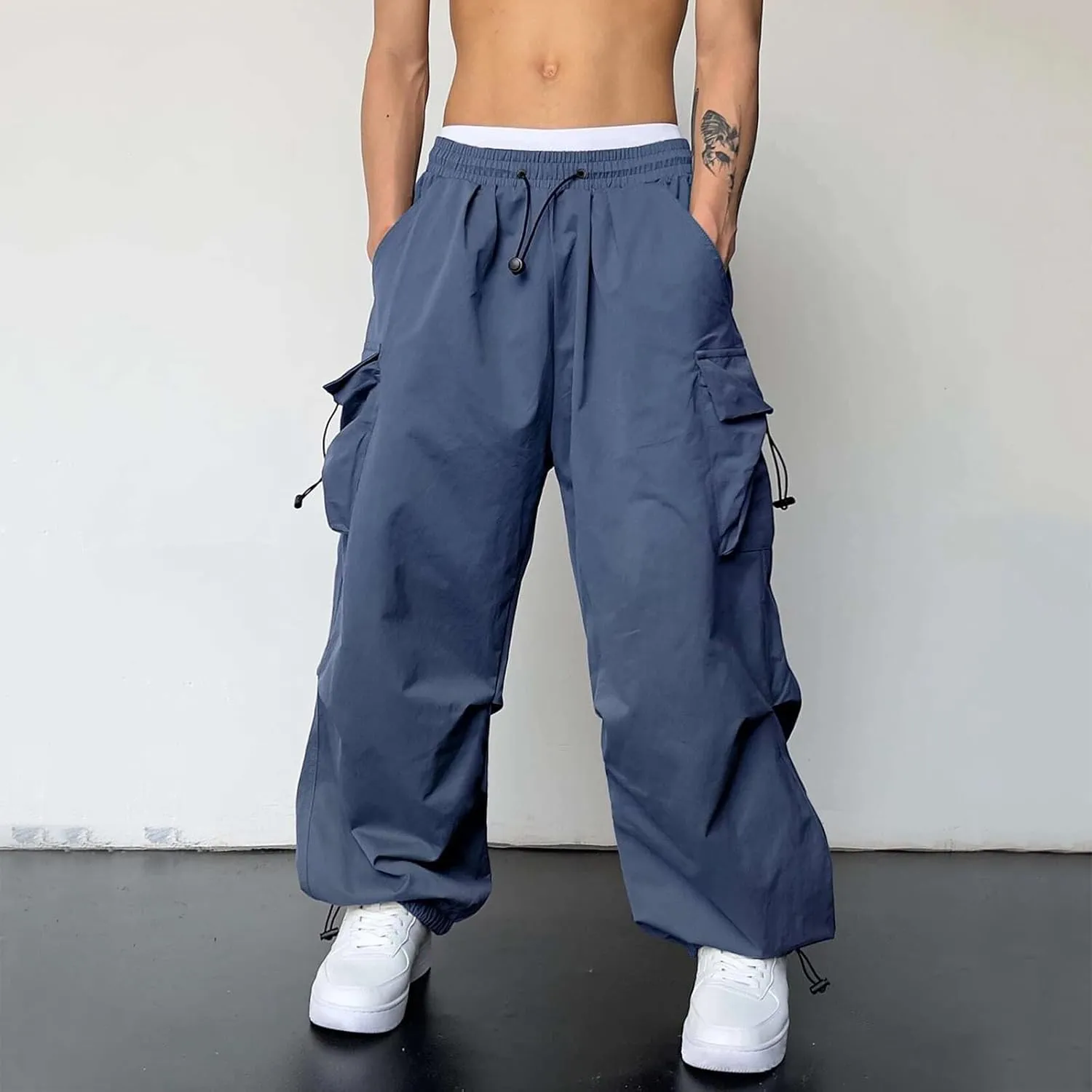Cargo Pant for Men Drawstring Elastic Waist Multi Pockets Casual Stretch Combat Work Pants