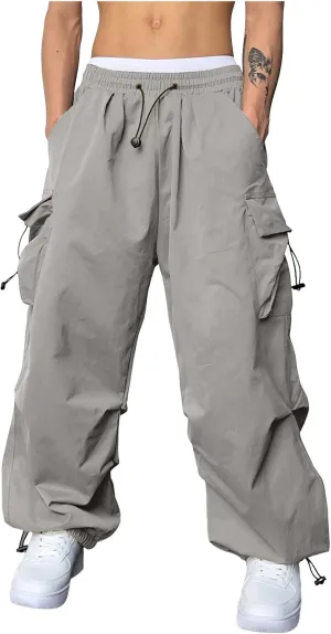 Cargo Pant for Men Drawstring Elastic Waist Multi Pockets Casual Stretch Combat Work Pants