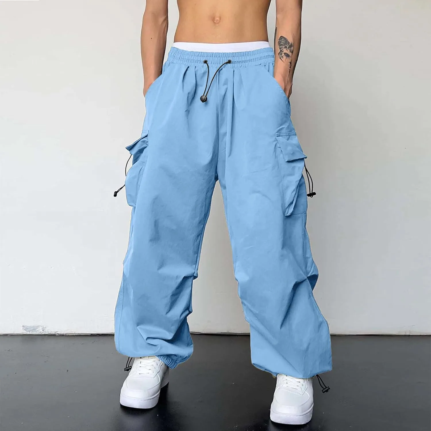 Cargo Work Pant for Men Stretchy Casual Joggers Drawstring Waist Combat Pant with Pockets