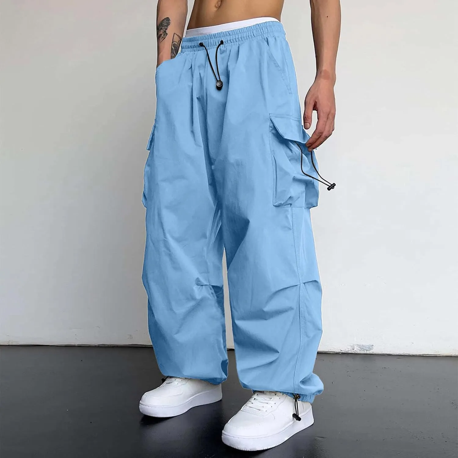 Cargo Work Pant for Men Stretchy Casual Joggers Drawstring Waist Combat Pant with Pockets