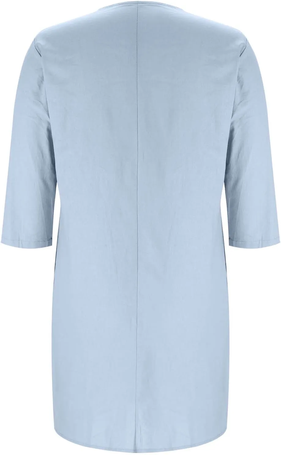 Casual Linen Midi Shirt Dresses for Women Summer V Neck Button Down 3/4 Sleeve Flowy Side Split Hem Beach Sundress