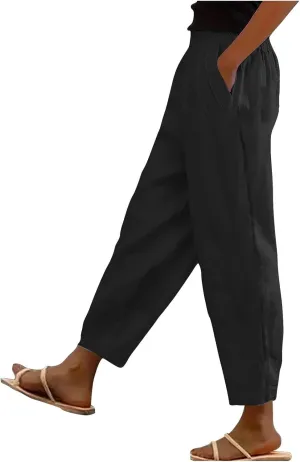 Casual Pants for Women Elastic Waist Straight Leg Trendy Pants Solid Color Lightweight Comfort Trousers with Pocket