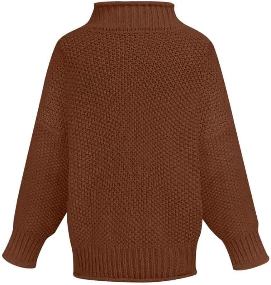 Chunky Cable Turtleneck Sweaters Casual Batwing Sleeve Oversized Knitted Pullover Jumper Tops
