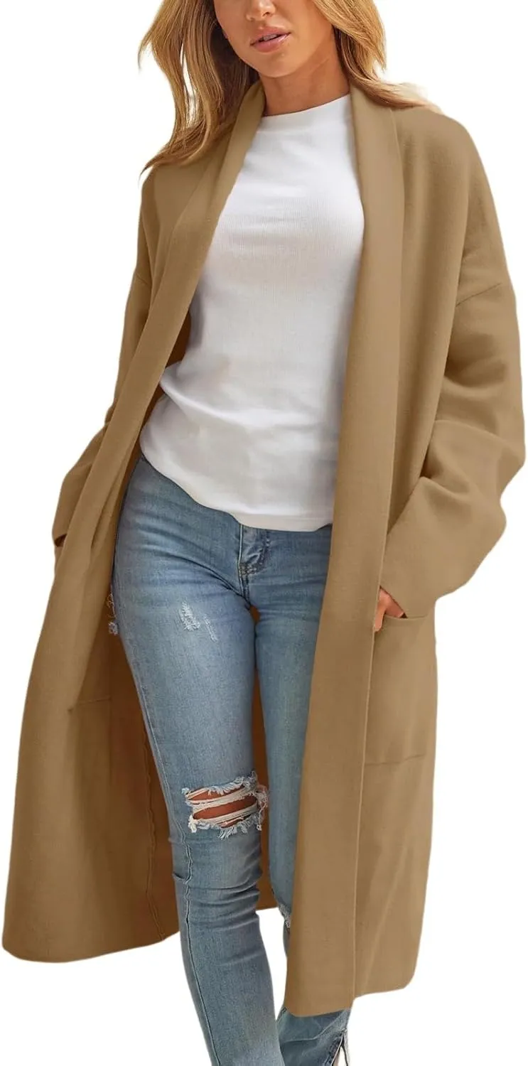 cooki Womens Coats Winter Sweater Cardigan Sweater Open Front Coats Wool Blend Trench Coats Casual Overcoats Long Soft Jacket