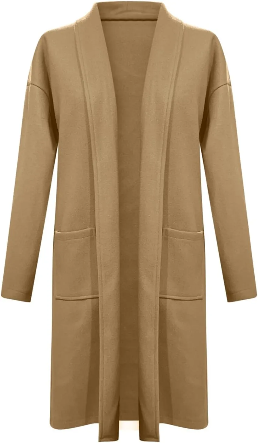 cooki Womens Coats Winter Sweater Cardigan Sweater Open Front Coats Wool Blend Trench Coats Casual Overcoats Long Soft Jacket