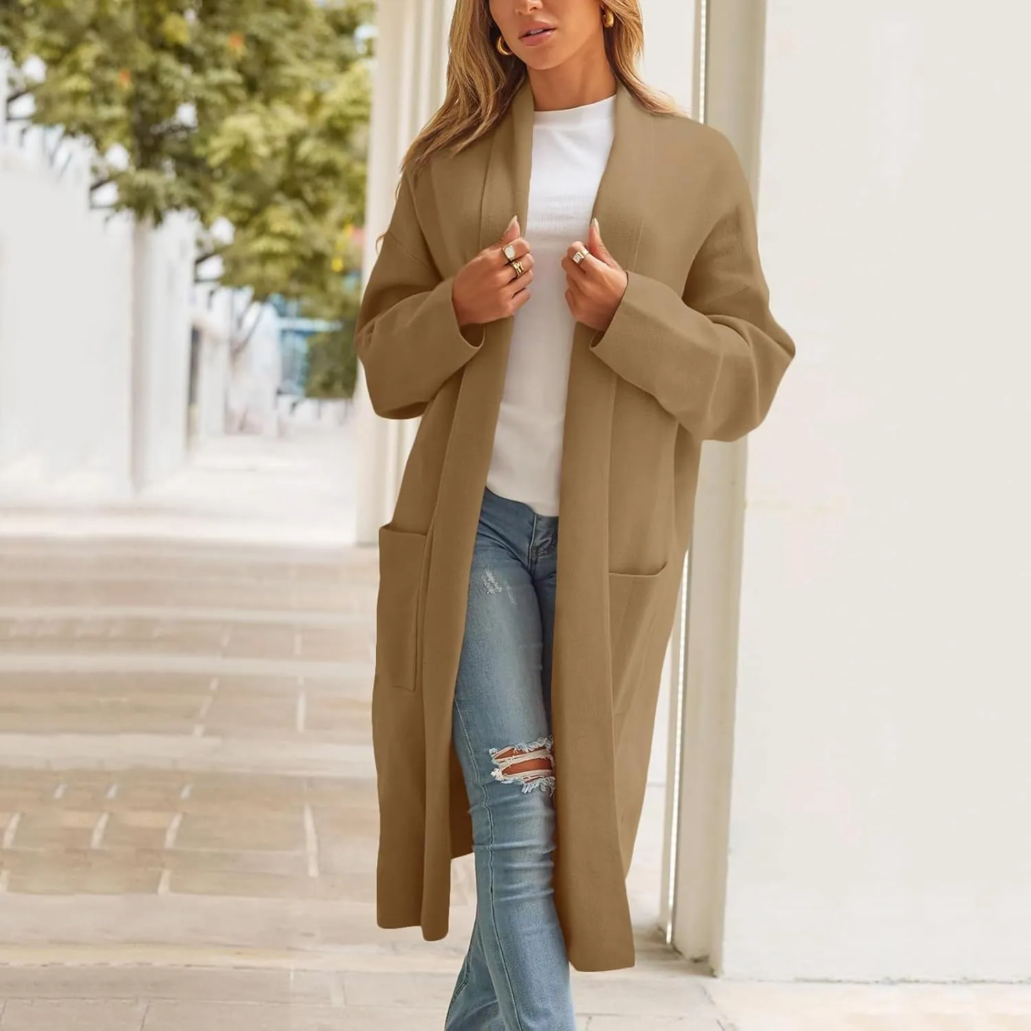 cooki Womens Coats Winter Sweater Cardigan Sweater Open Front Coats Wool Blend Trench Coats Casual Overcoats Long Soft Jacket