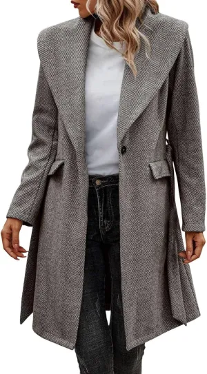 cooki Womens Coats Winter Wool Blend Coats for Women With Pockets Warm Thicken Soft Trench Coats Lapel Loose Plaid Pea Coats
