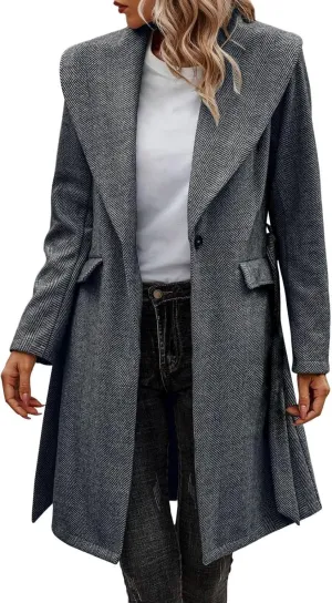 cooki Womens Coats Winter Wool Blend Coats for Women With Pockets Warm Thicken Soft Trench Coats Lapel Loose Plaid Pea Coats