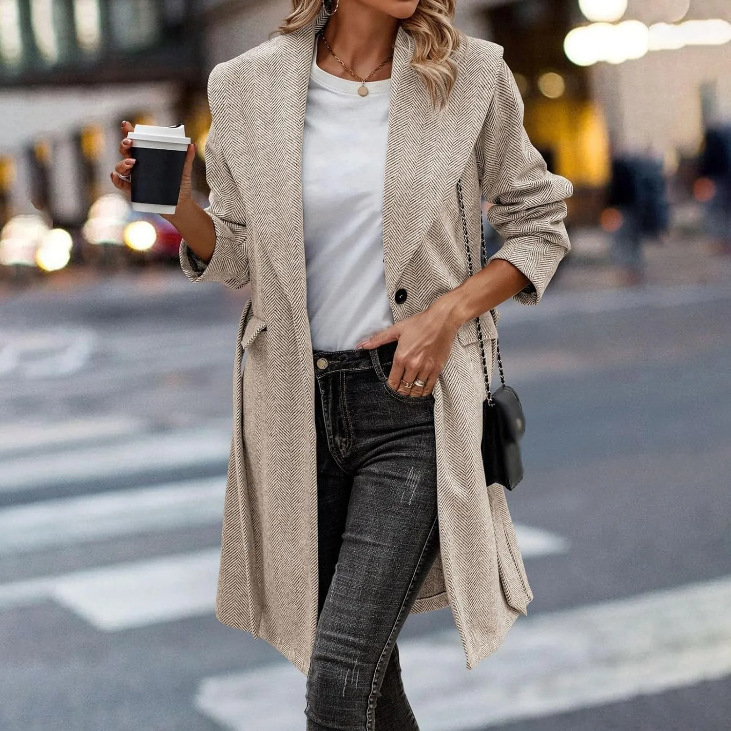 cooki Womens Coats Winter Wool Blend Coats for Women With Pockets Warm Thicken Soft Trench Coats Lapel Loose Plaid Pea Coats