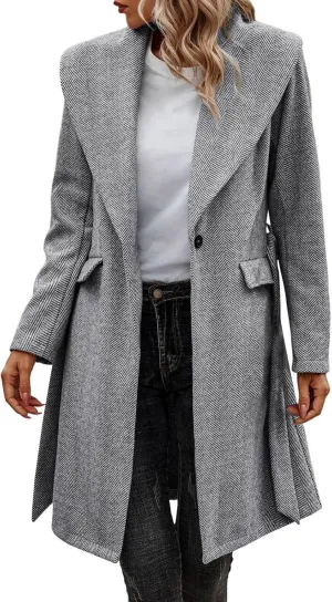 cooki Womens Coats Winter Wool Blend Coats for Women With Pockets Warm Thicken Soft Trench Coats Lapel Loose Plaid Pea Coats