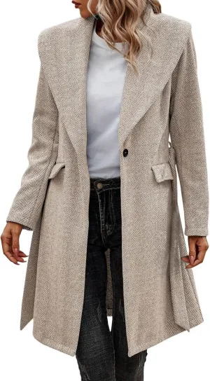 cooki Womens Coats Winter Wool Blend Coats for Women With Pockets Warm Thicken Soft Trench Coats Lapel Loose Plaid Pea Coats