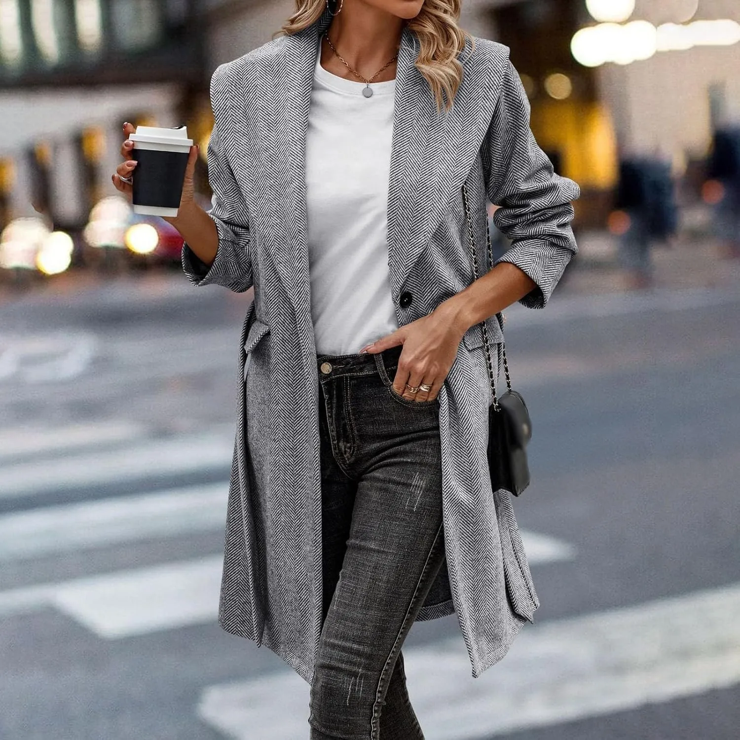 cooki Womens Coats Winter Wool Blend Coats for Women With Pockets Warm Thicken Soft Trench Coats Lapel Loose Plaid Pea Coats