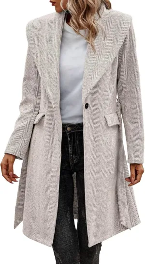 cooki Womens Coats Winter Wool Blend Coats for Women With Pockets Warm Thicken Soft Trench Coats Lapel Loose Plaid Pea Coats