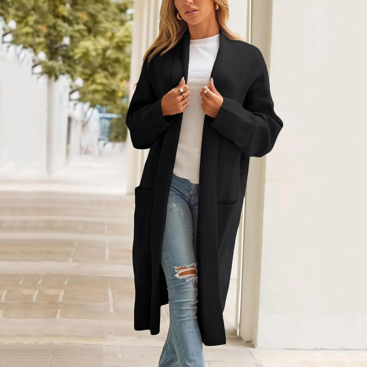 cooki womens winter coats Sweater Cardigan Sweater Open Front Coats Wool Blend Trench Coats Casual Overcoats Long Soft Jacket