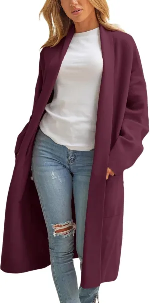 cooki womens winter coats Sweater Cardigan Sweater Open Front Coats Wool Blend Trench Coats Casual Overcoats Long Soft Jacket