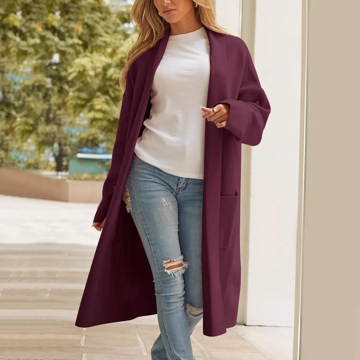 cooki womens winter coats Sweater Cardigan Sweater Open Front Coats Wool Blend Trench Coats Casual Overcoats Long Soft Jacket