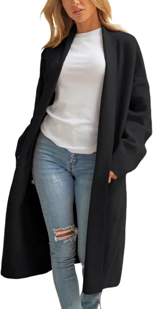 cooki womens winter coats Sweater Cardigan Sweater Open Front Coats Wool Blend Trench Coats Casual Overcoats Long Soft Jacket