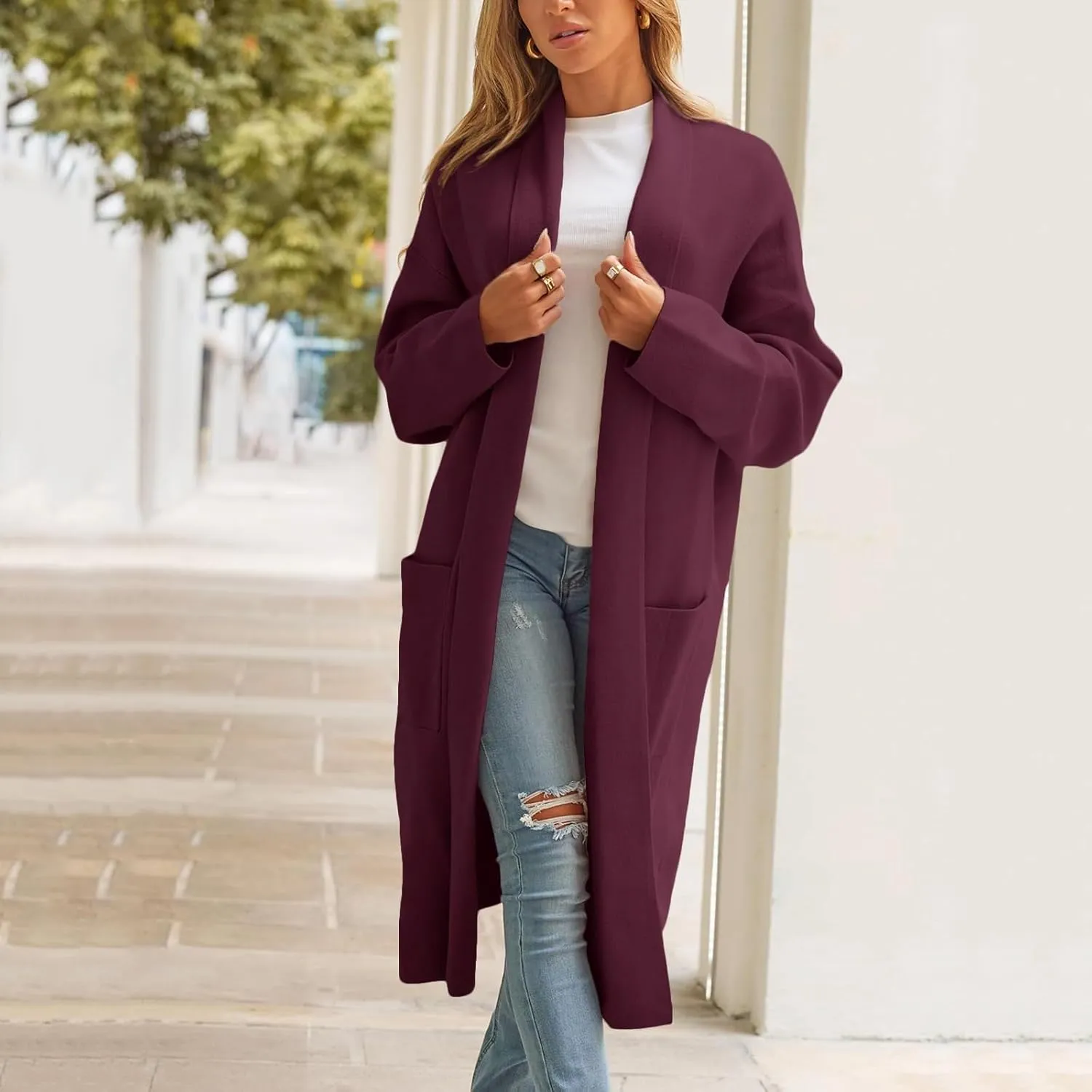 cooki womens winter coats Sweater Cardigan Sweater Open Front Coats Wool Blend Trench Coats Casual Overcoats Long Soft Jacket