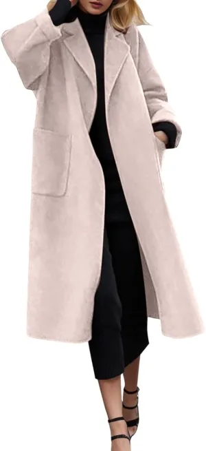 cooki Wool Coats for Women Long Women's Wool Coat Winter Wool Jacket Women Dressy Trench Coats Lapel Button Down Peacoats