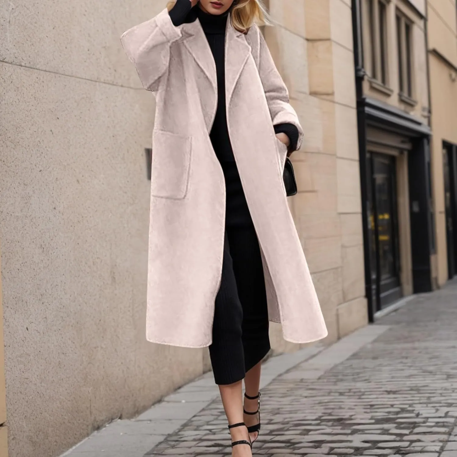 cooki Wool Coats for Women Long Women's Wool Coat Winter Wool Jacket Women Dressy Trench Coats Lapel Button Down Peacoats