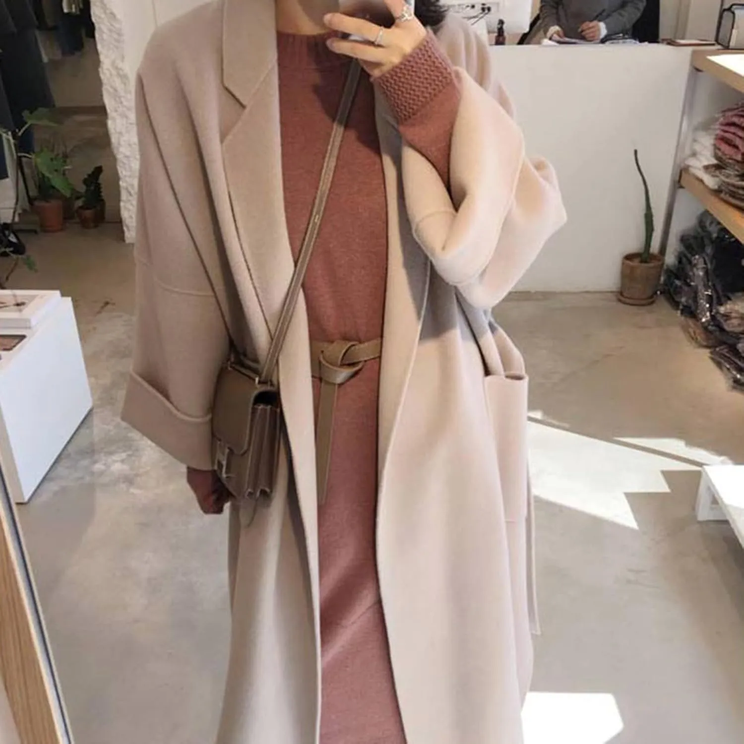 cooki Wool Coats for Women Long Women's Wool Coat Winter Wool Jacket Women Dressy Trench Coats Lapel Button Down Peacoats