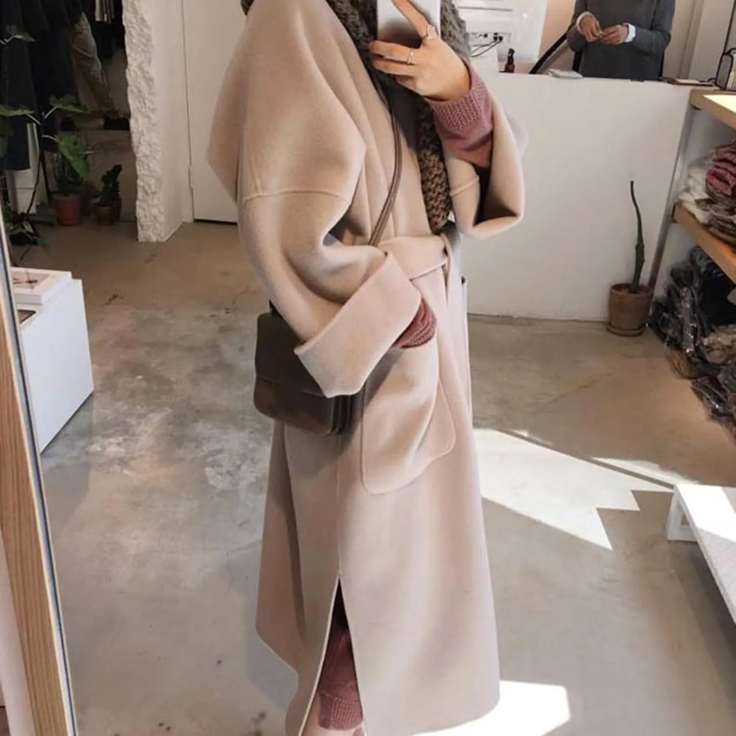 cooki Wool Coats for Women Long Women's Wool Coat Winter Wool Jacket Women Dressy Trench Coats Lapel Button Down Peacoats