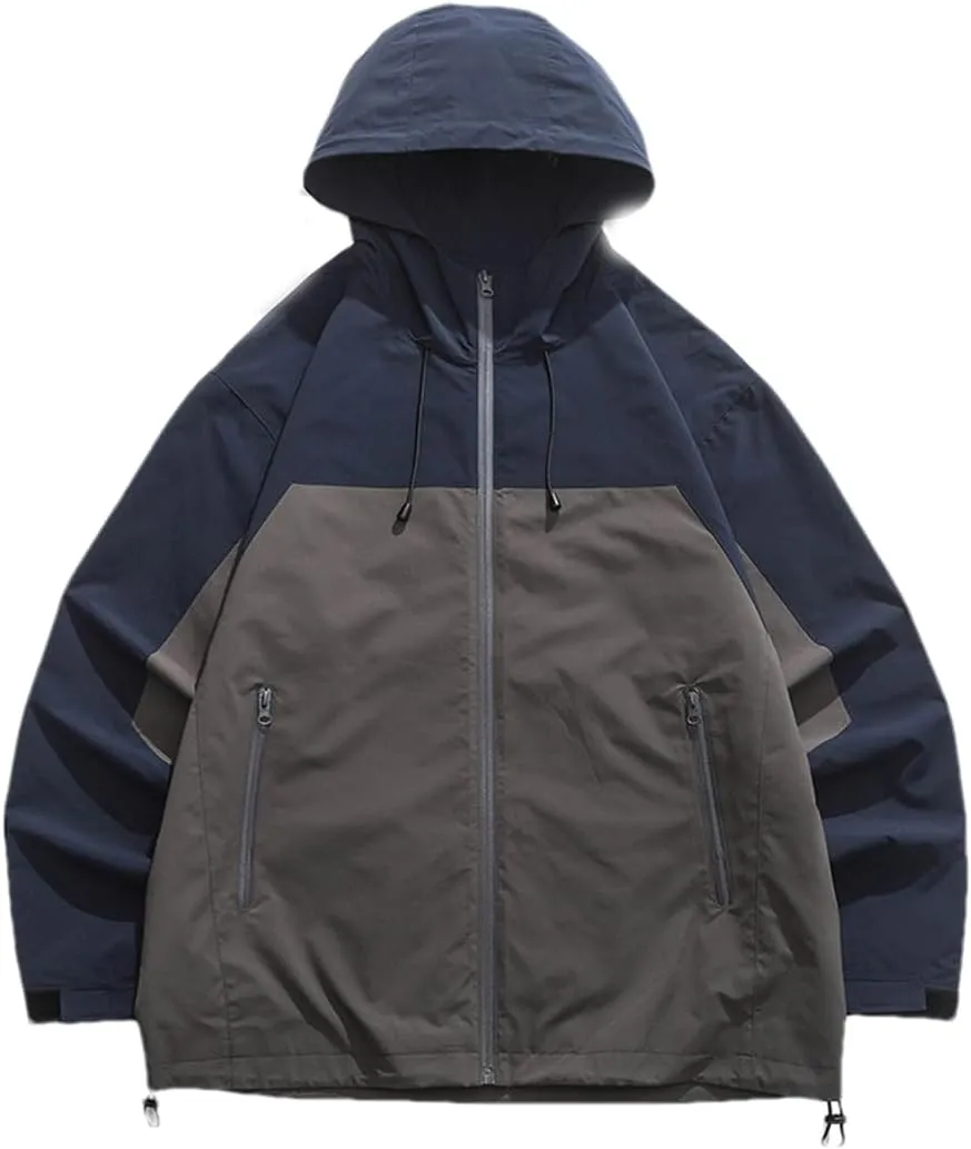 DBFBDTU Men Hooded Jacket Streetwear Casual Outdoor Lightweight Zipper Jacket Vintage Coat