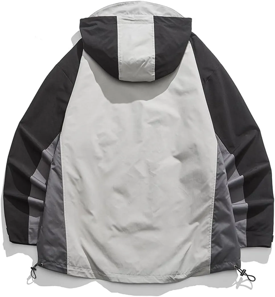 DBFBDTU Men Hooded Jacket Streetwear Casual Outdoor Lightweight Zipper Jacket Vintage Coat