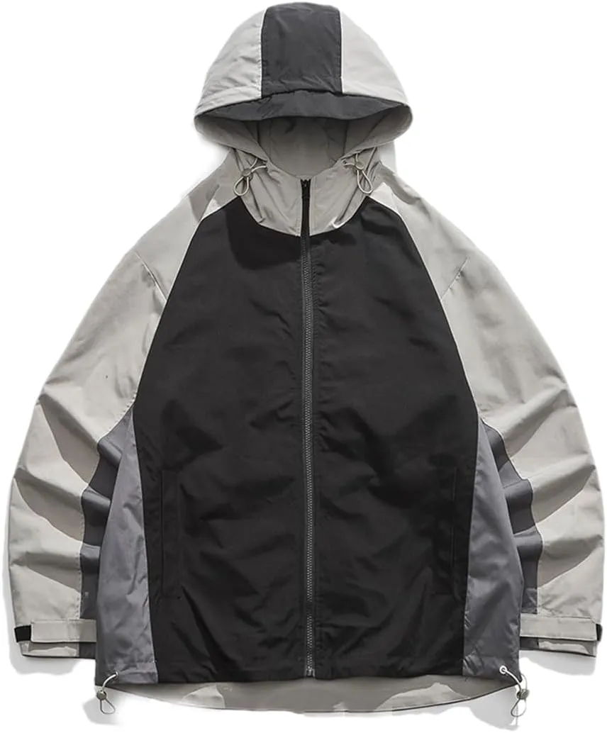 DBFBDTU Men Hooded Jacket Streetwear Casual Outdoor Lightweight Zipper Jacket Vintage Coat