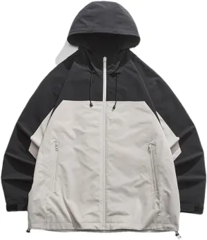 DBFBDTU Men Hooded Jacket Streetwear Casual Outdoor Lightweight Zipper Jacket Vintage Coat