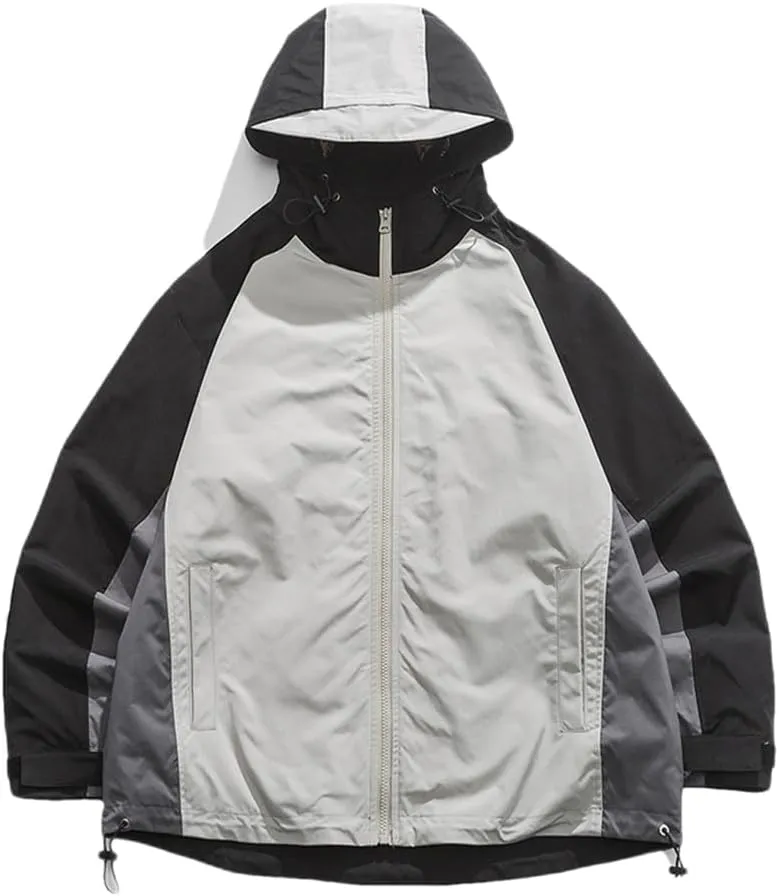 DBFBDTU Men Hooded Jacket Streetwear Casual Outdoor Lightweight Zipper Jacket Vintage Coat