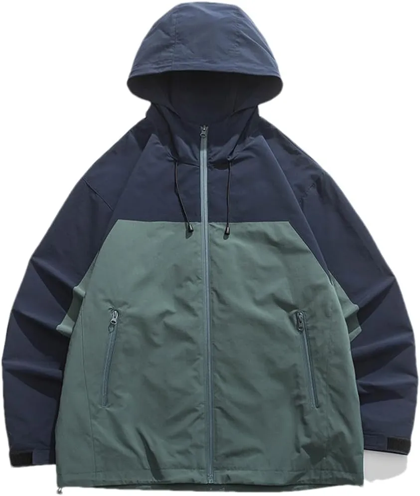 DBFBDTU Men Hooded Jacket Streetwear Casual Outdoor Lightweight Zipper Jacket Vintage Coat