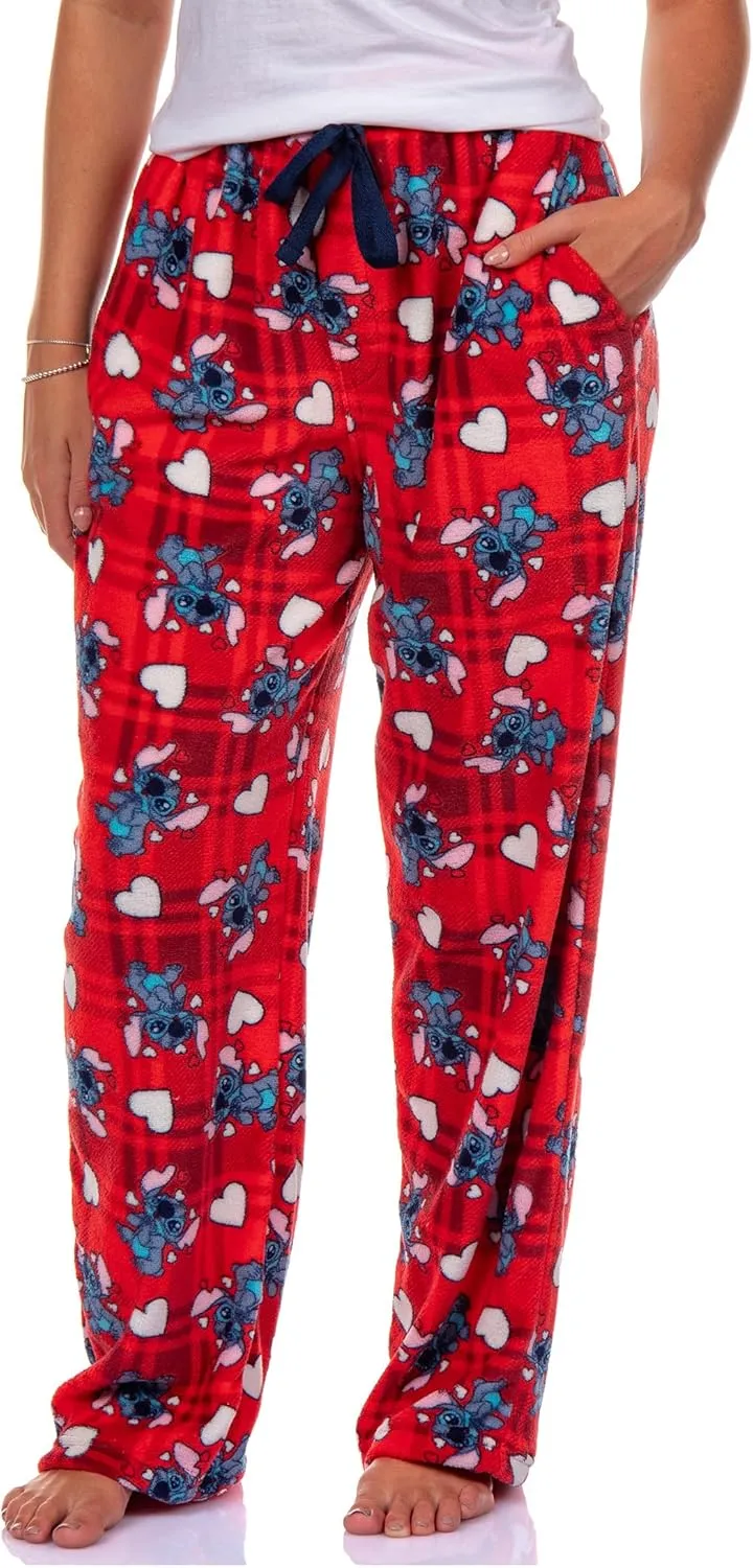 Disney Lilo & Stitch Adult Stitch Lovestruck Hearts Fleece Pajama Sleep Pants for Men and Women