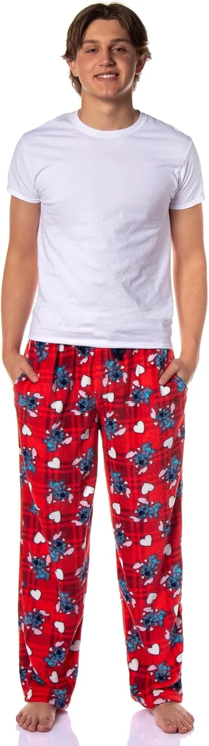Disney Lilo & Stitch Adult Stitch Lovestruck Hearts Fleece Pajama Sleep Pants for Men and Women