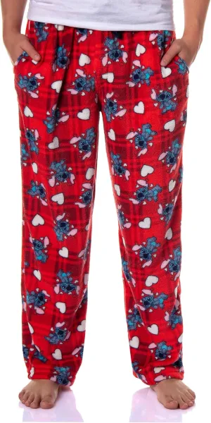 Disney Lilo & Stitch Adult Stitch Lovestruck Hearts Fleece Pajama Sleep Pants for Men and Women