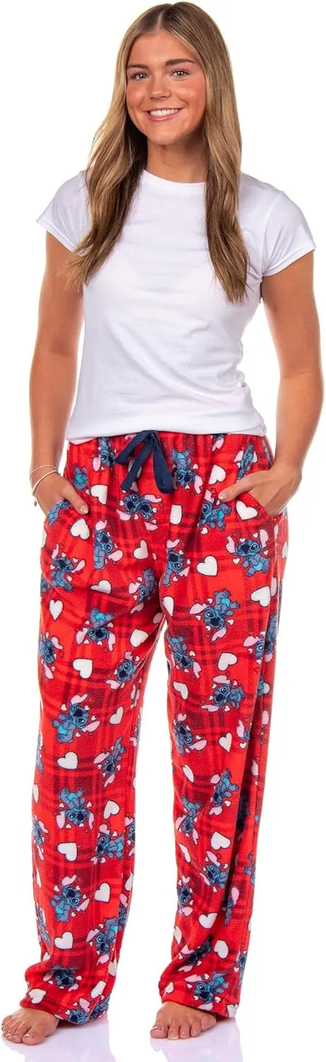 Disney Lilo & Stitch Adult Stitch Lovestruck Hearts Fleece Pajama Sleep Pants for Men and Women