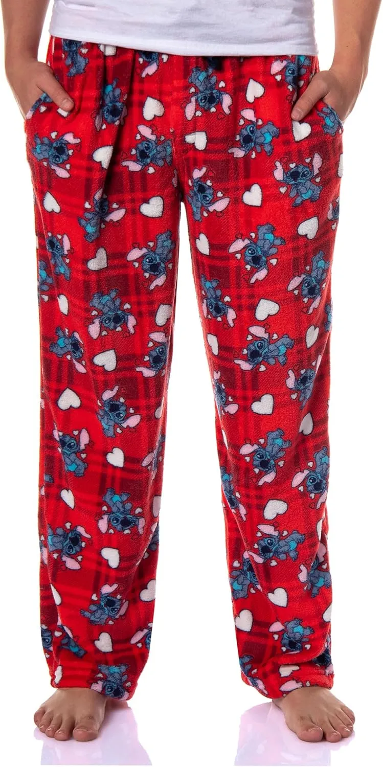 Disney Lilo & Stitch Adult Stitch Lovestruck Hearts Fleece Pajama Sleep Pants for Men and Women