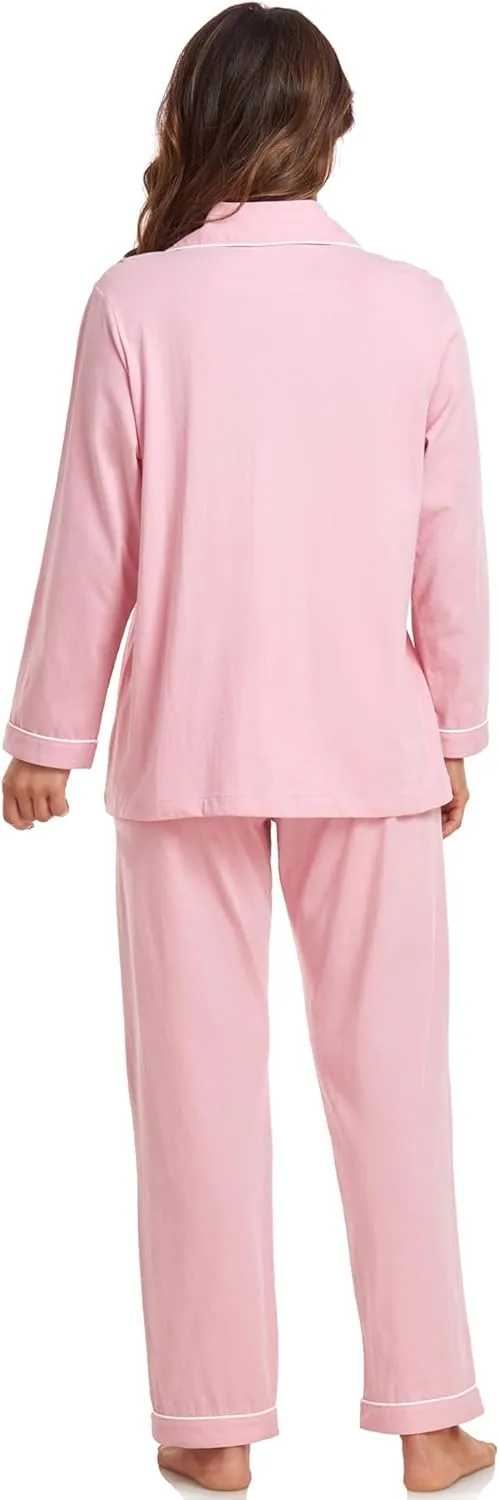 EA'S SECRET Womens Pajama Sets 100% Cotton Long Sleeve Shirt and Pants Soft Sleepwear Loungewear Button Down Pj Set